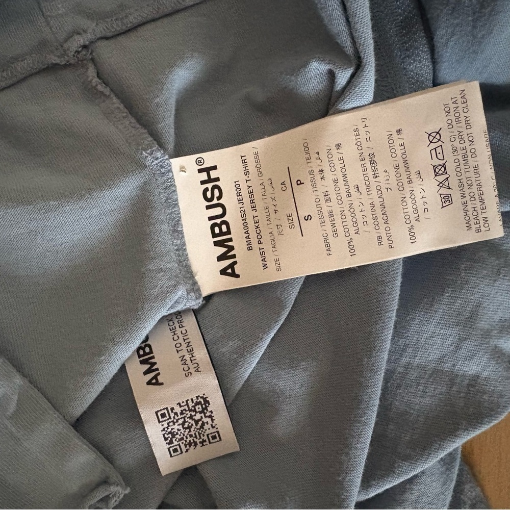 AMBUSH sz S Waist Pocket Tshirt Light Blue Jersey Shirt Short Sleeve - Picture 11 of 14
